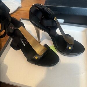 Steve Madden Black and Gold Strappy High Heels